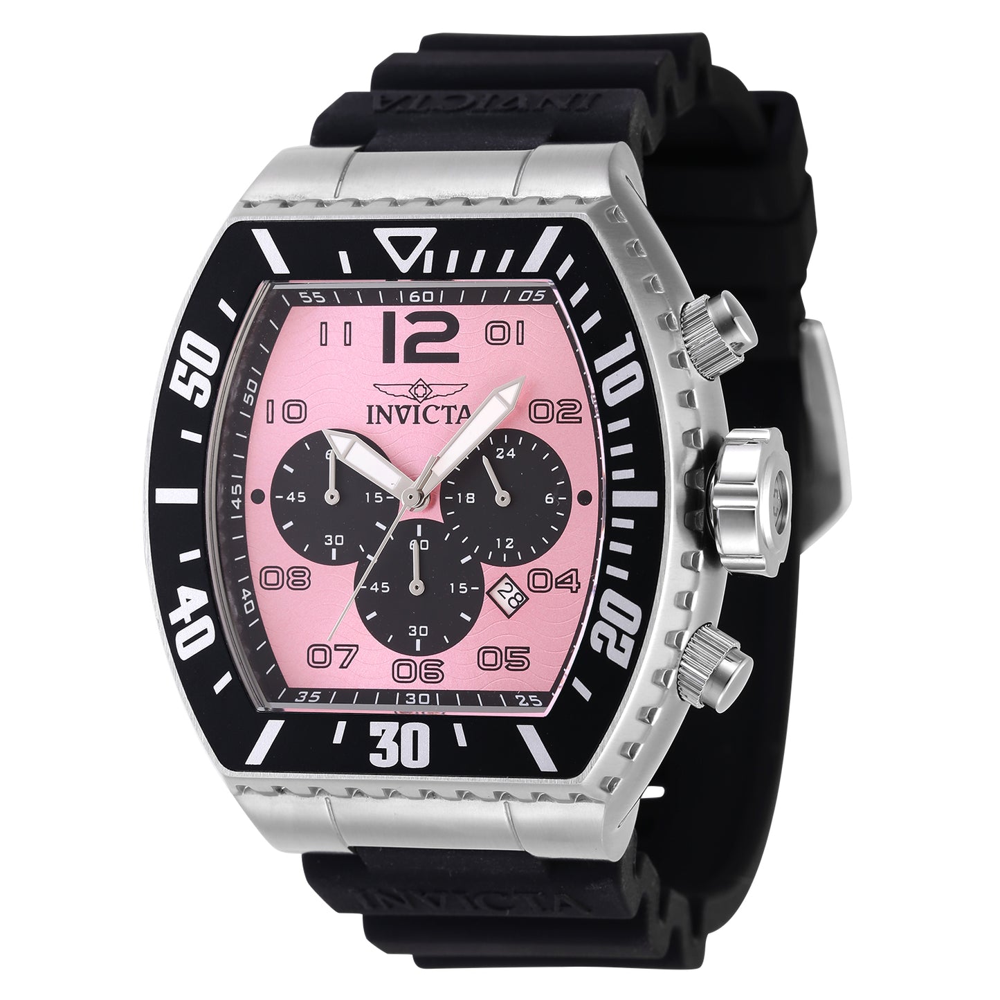 Invicta Men's 51mm Pro Diver Quartz Chronograph Pink Dial Tonneau Silicone Strap Watch