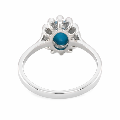 Sterling Silver 8x6mm Sleeping Beauty Turq Bezel-Set Gemstone Halo Ring