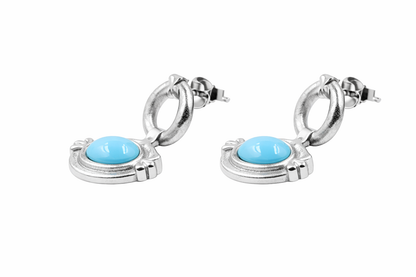 Sterling Silver 8x6mm Oval Sleeping Beauty Turq East-West Hoop Drop Earrings