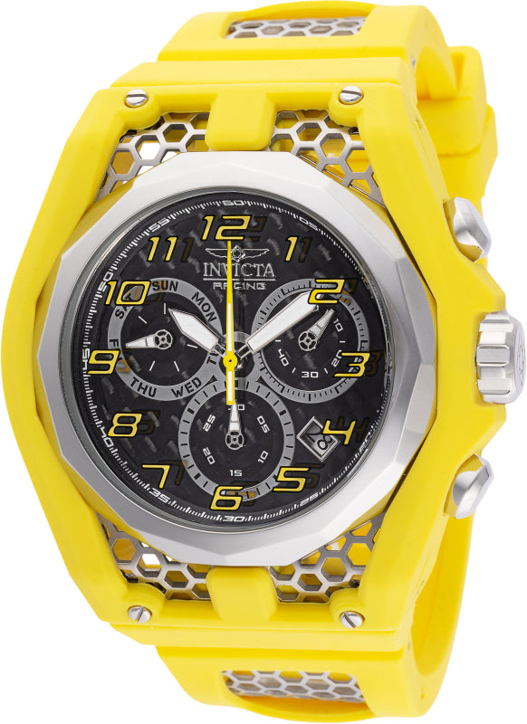 Invicta Men's 53mm Racing Quartz Chronograph Honeycomb Yellow Strap Watch