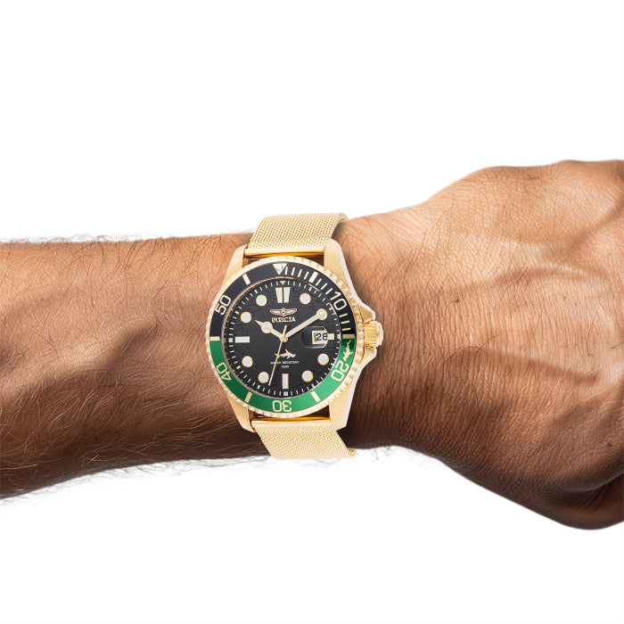 Invicta Men's 43mm Pro Diver Quartz Date Goldtone Mesh Bracelet Watch