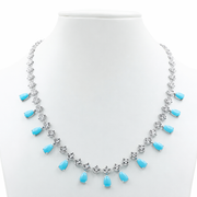 Sterling Silver Sleeping Beauty Turquoise & White Zircon Charm Necklace