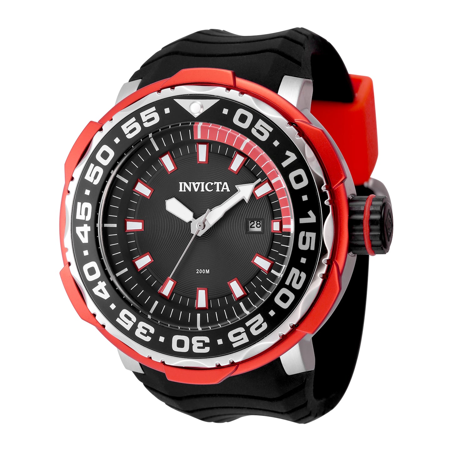Invicta Men's 52mm Pro Diver Ocean Voyage Quartz Date Red & Black Silicone Strap Watch