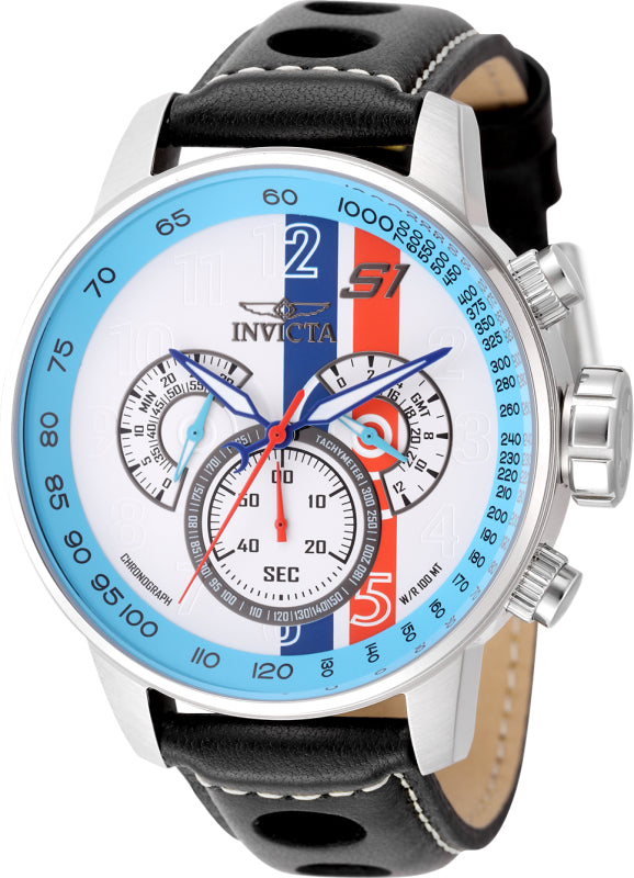 Invicta Men's 48mm S1 Rally Quartz Chronograph Striped Dial Leather Strap Watch