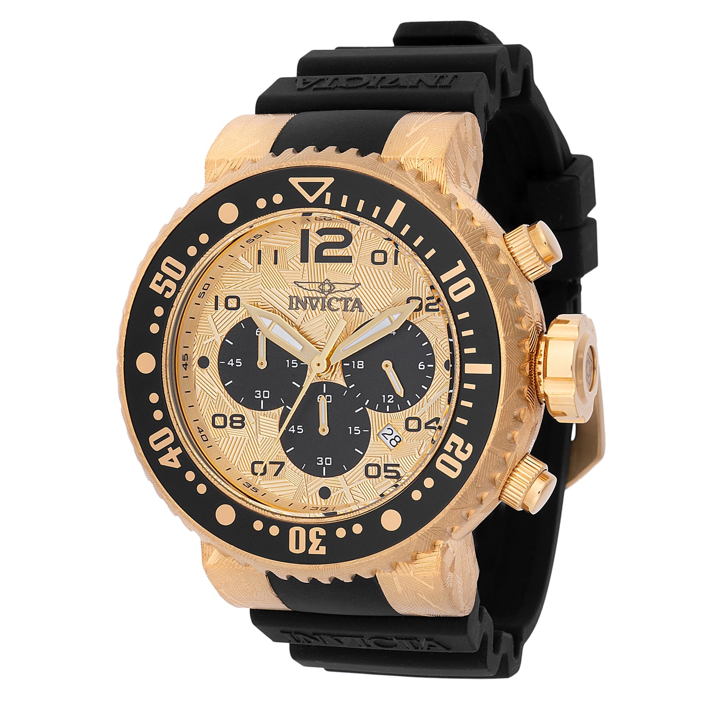 Invicta Men's 52mm Pro Diver Quartz Chronograph Goldtone Silicone Strap Watch
