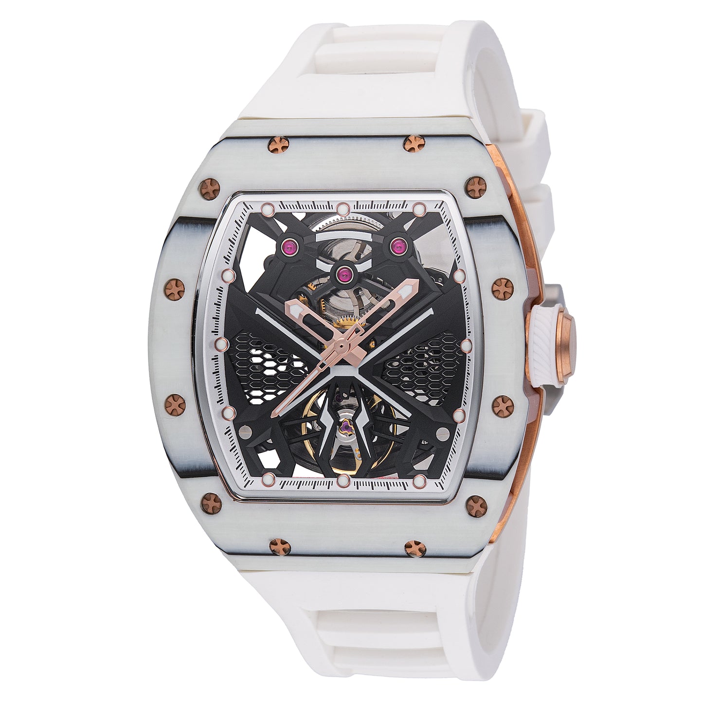 Invicta Men's 41mm S1 Rally Automatic Carbon Fiber Inset Skeletonized White Silicone Strap Watch