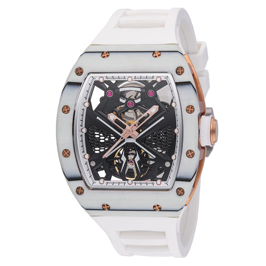 Invicta Men's 41mm S1 Rally Automatic Carbon Fiber Inset Skeletonized White Silicone Strap Watch