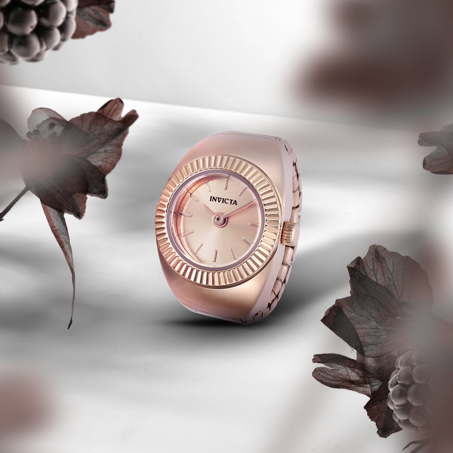 Invicta Women's 16mm Quartz Fluted Bezel Mini Ring Watch