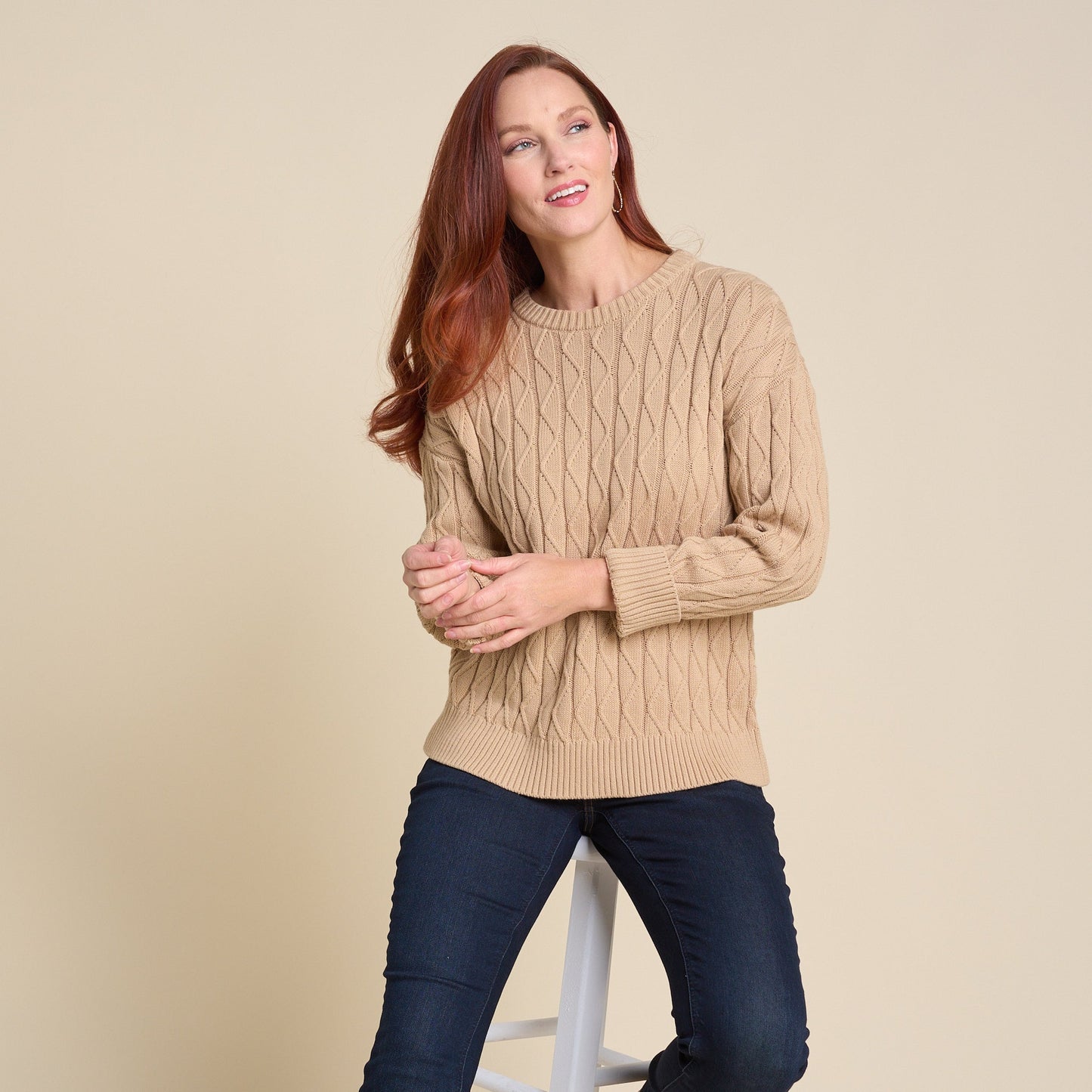 Christopher & Banks Lace Stitch Drop Shoulder Pullover Sweater