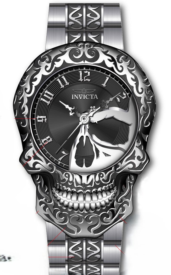 Invicta Men's 50mm Artist Quartz Skull Case Etched Bracelet Watch