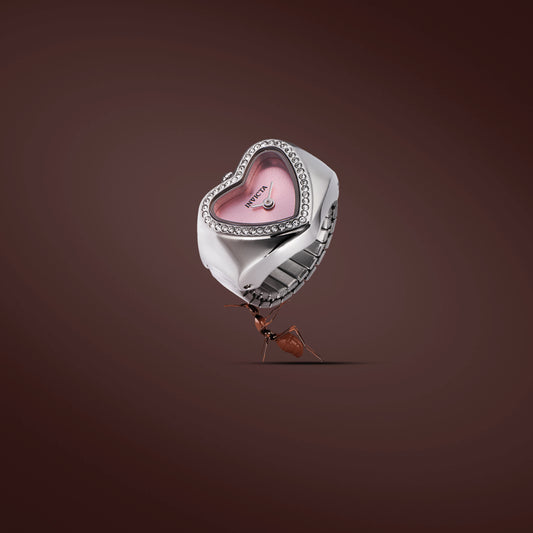 Invicta Women's 18mm Angel Quartz Crystal Halo Heart-Shaped Mini Ring Watch