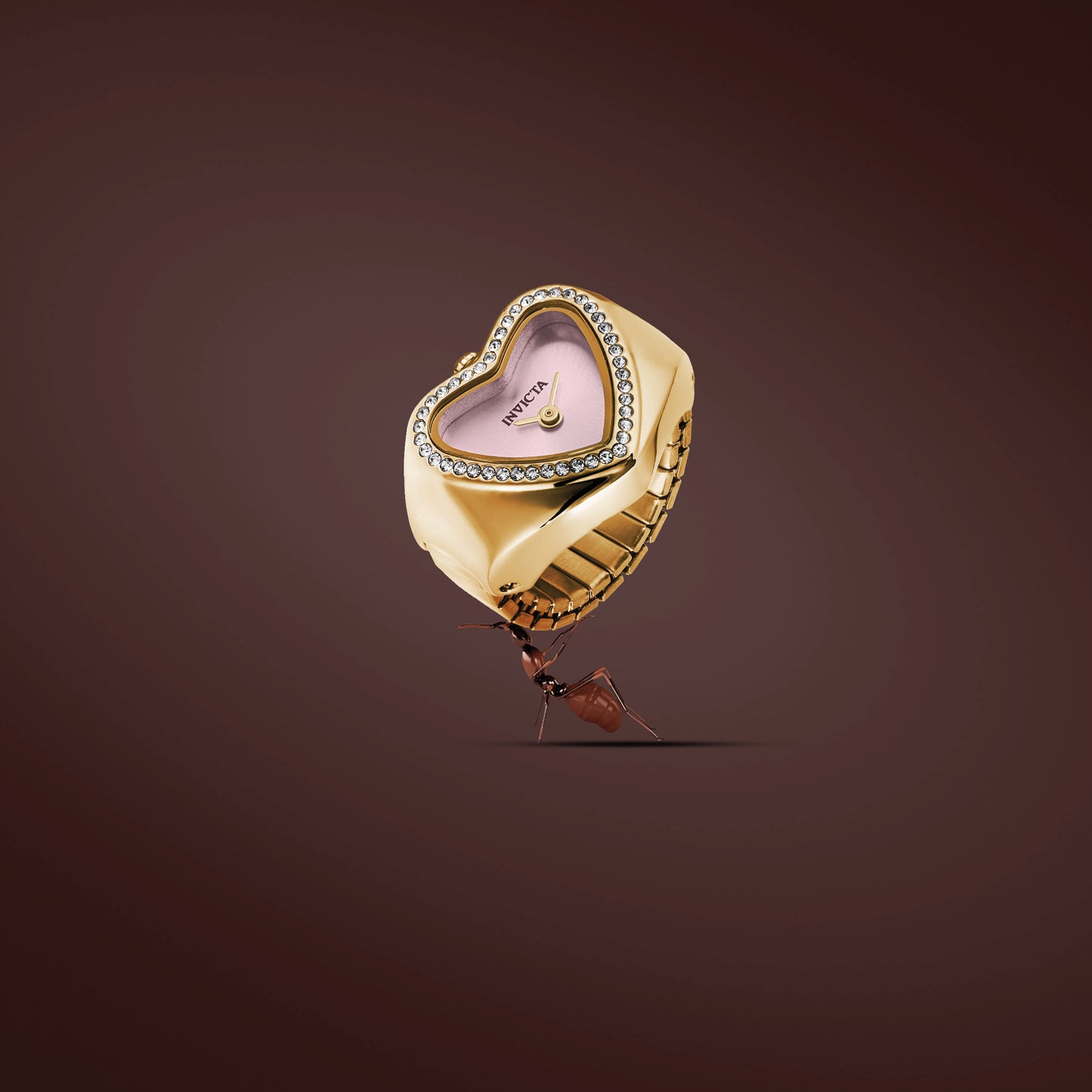 Invicta Women's 18mm Angel Quartz Crystal Halo Heart-Shaped Mini Ring Watch