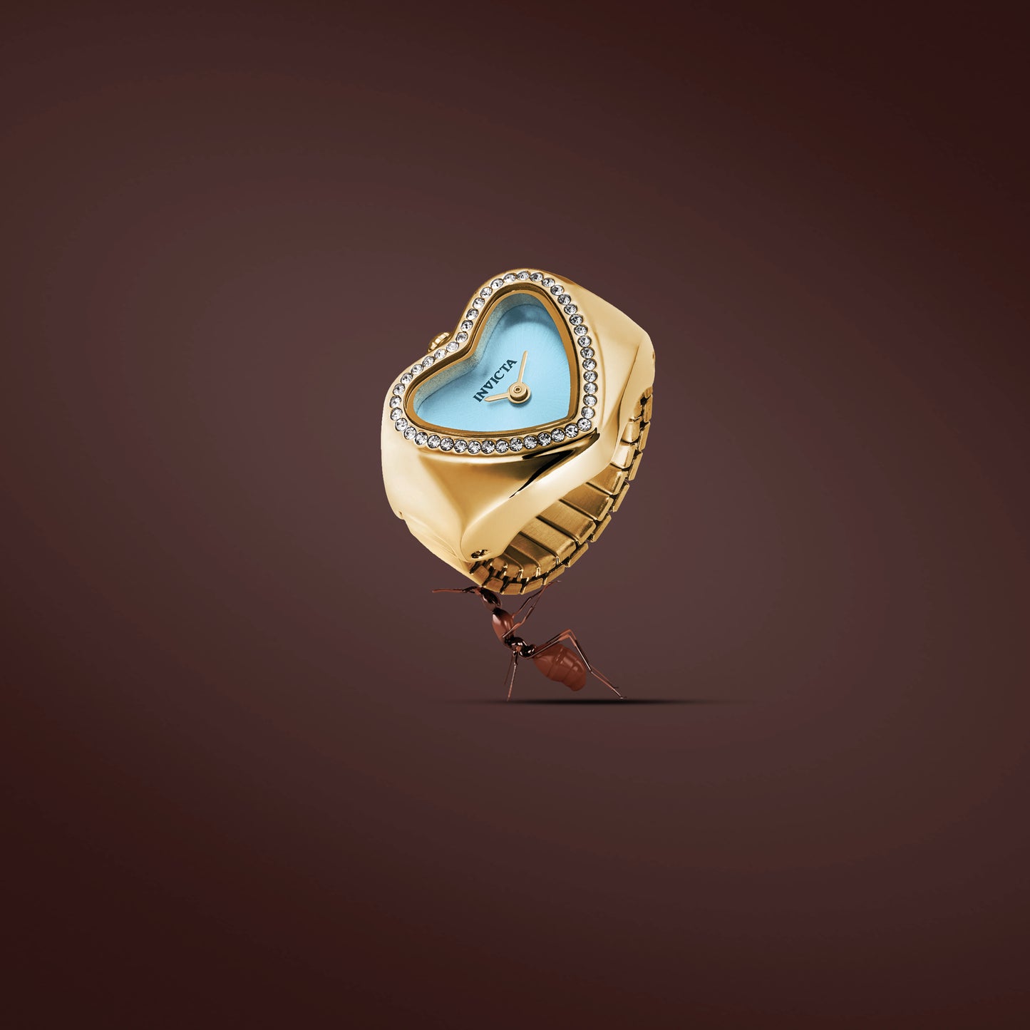 Invicta Women's 18mm Angel Quartz Crystal Halo Heart-Shaped Mini Ring Watch