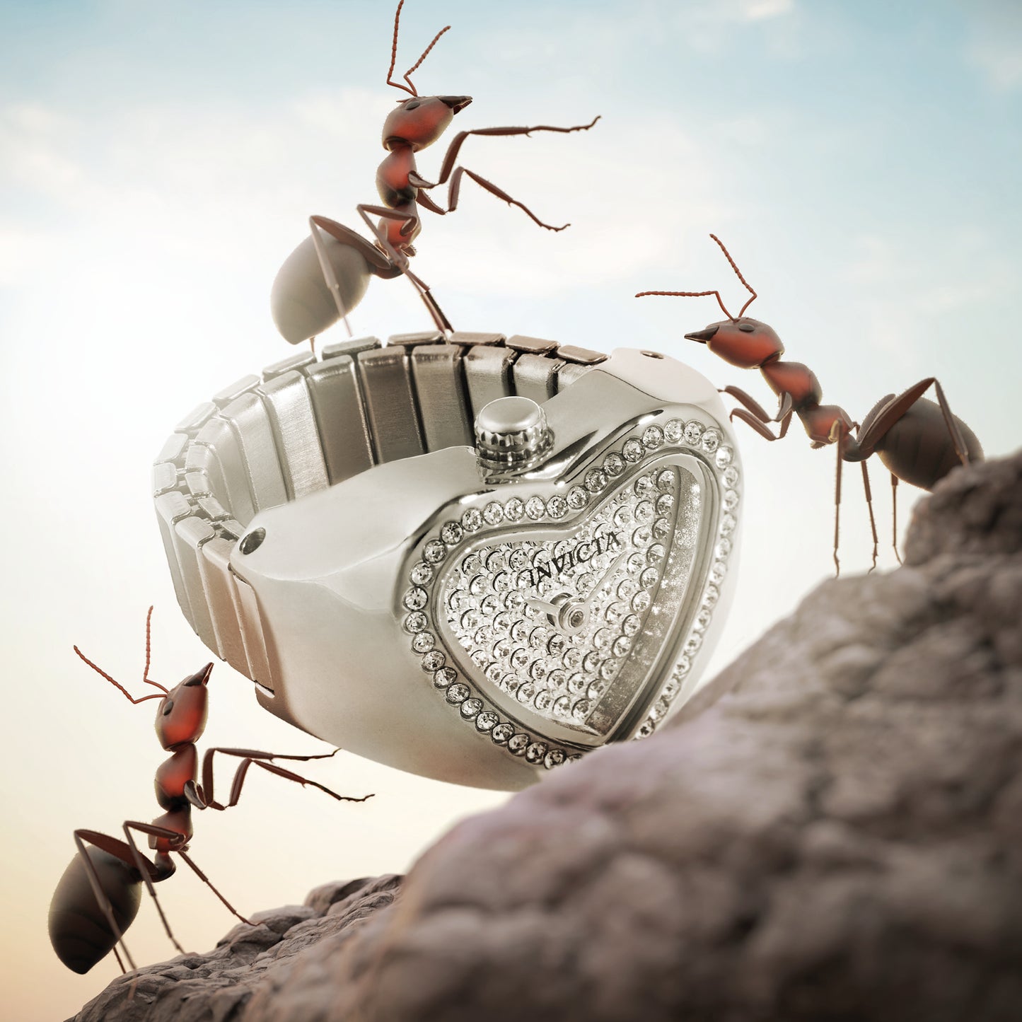 Invicta Women's 18mm Angel Quartz Crystal Dial Heart-Shaped Mini Ring Watch