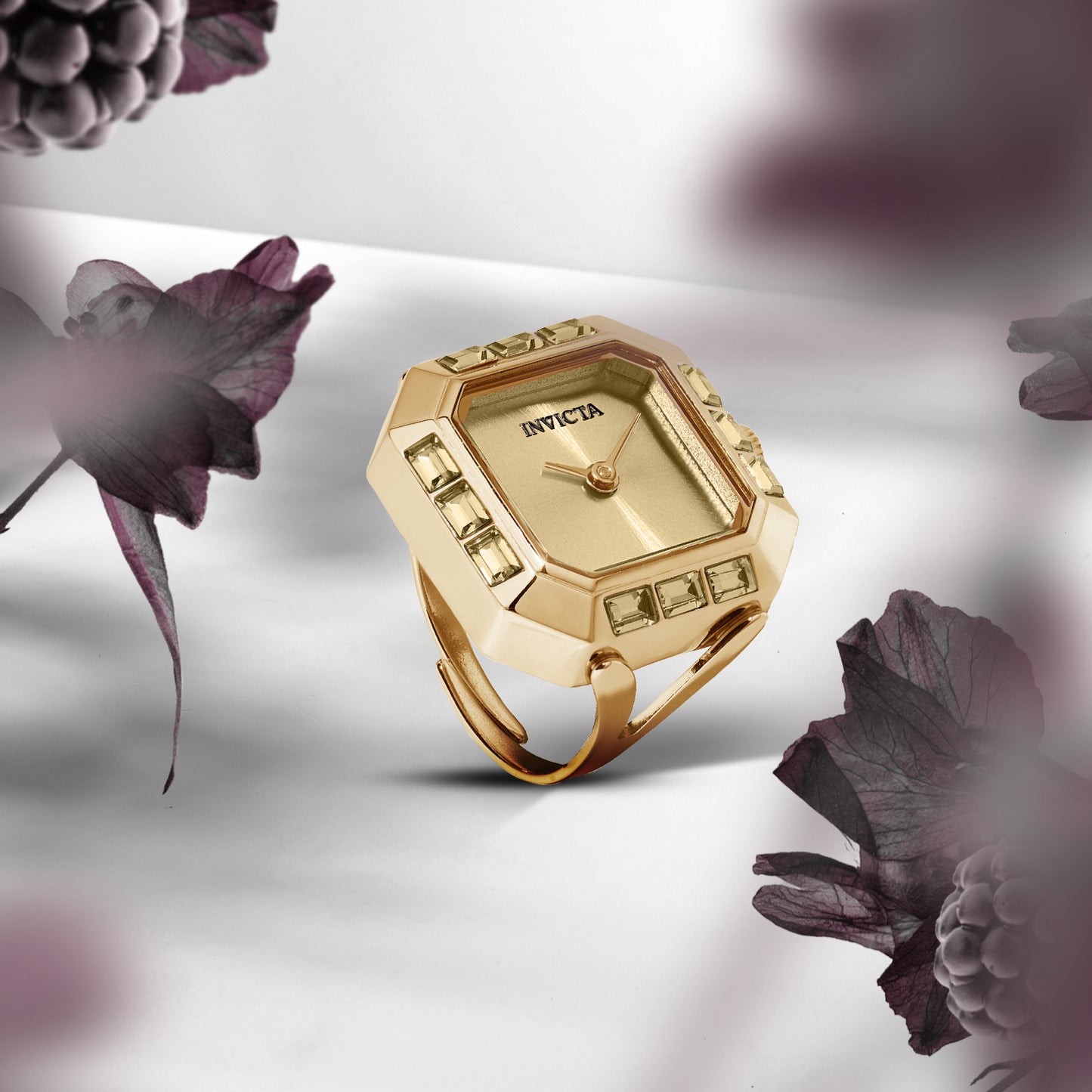 Invicta Women's 21mm Angel Quartz Baguette Crystal Tonneau Mini Ring Watch