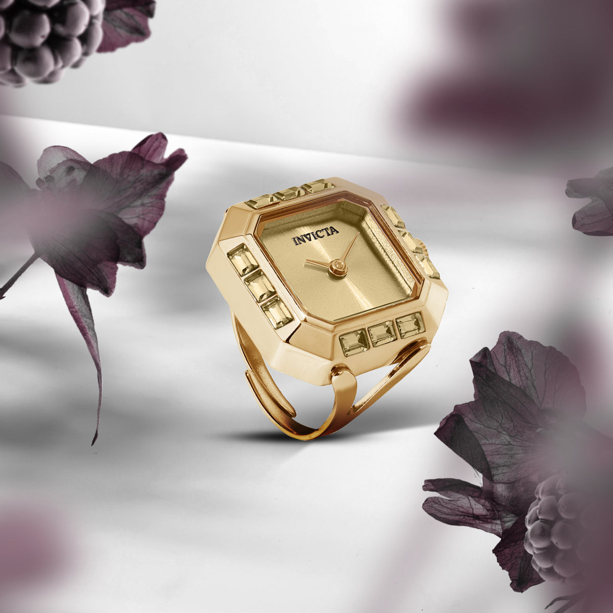 Invicta Women's 21mm Angel Quartz Baguette Crystal Tonneau Mini Ring Watch