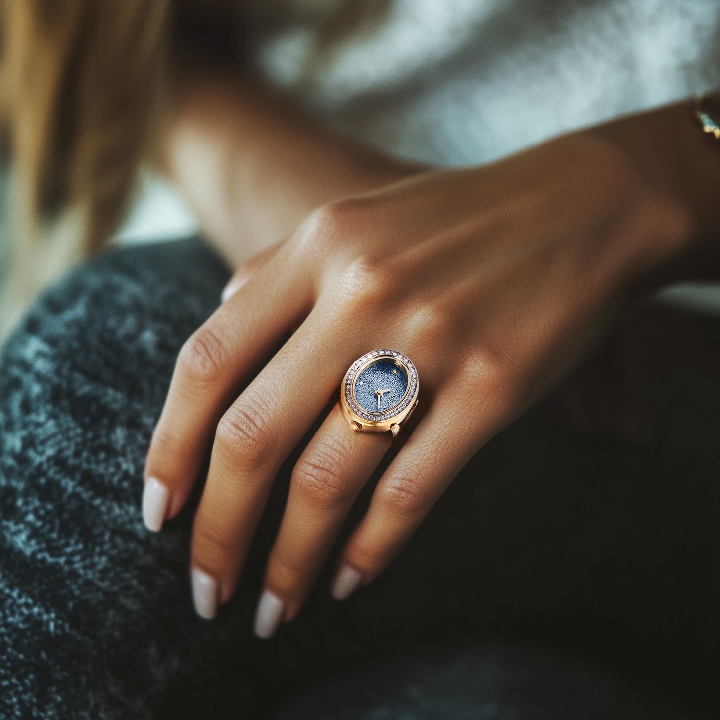 Invicta Women's 24mm Quartz Crystal Halo Glitter Dial Oval Mini Ring Watch