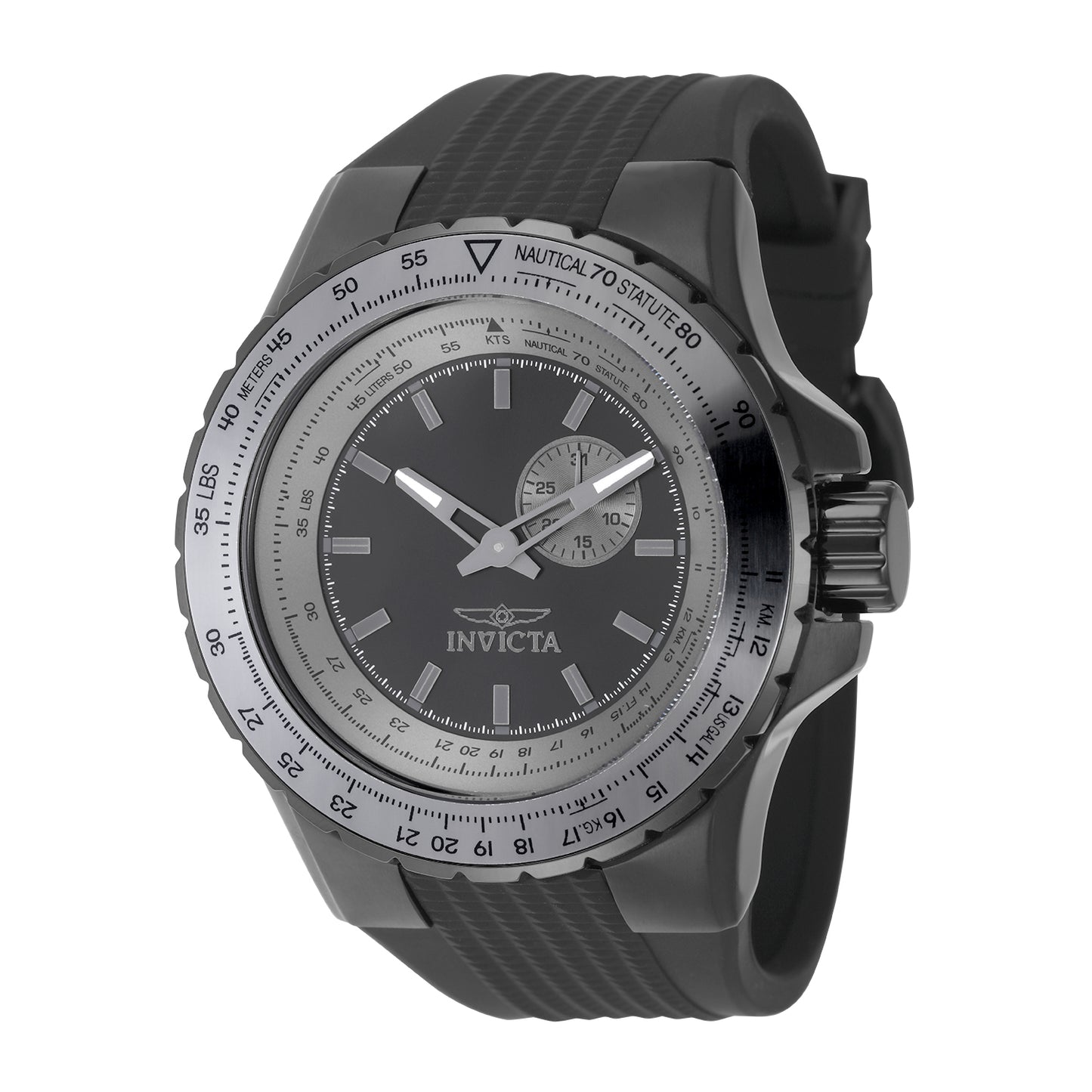 Invicta Men's 50mm Aviator Quartz Gunmetal Case Textured Silicone Strap Watch