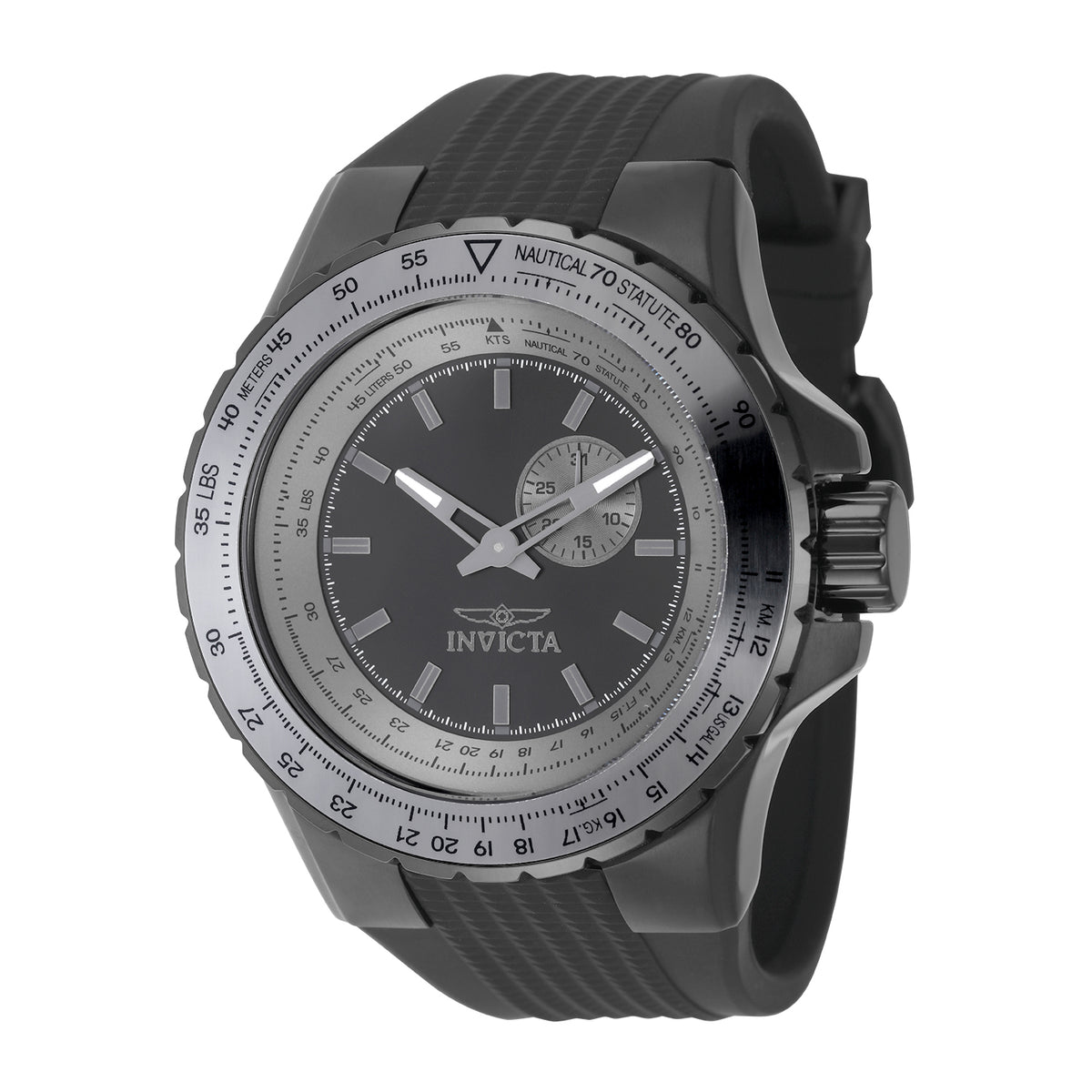 Invicta Men's 50mm Aviator Quartz Gunmetal Case Textured Silicone Strap Watch