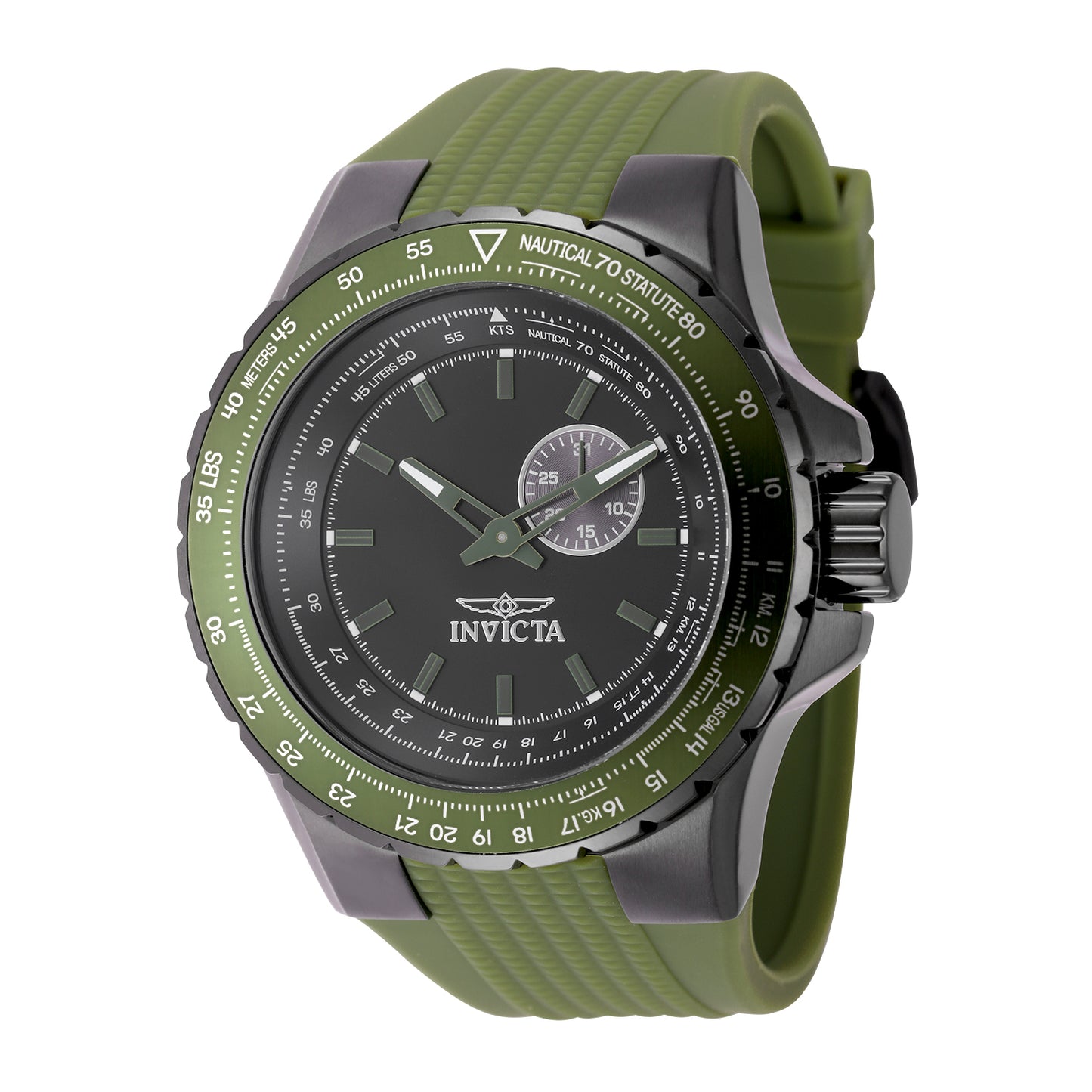 Invicta Men's 50mm Aviator Quartz Gunmetal Case Textured Silicone Strap Watch