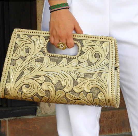 ALLE Handbags Envelope Hand-Tooled Leather Large Clutch Bag