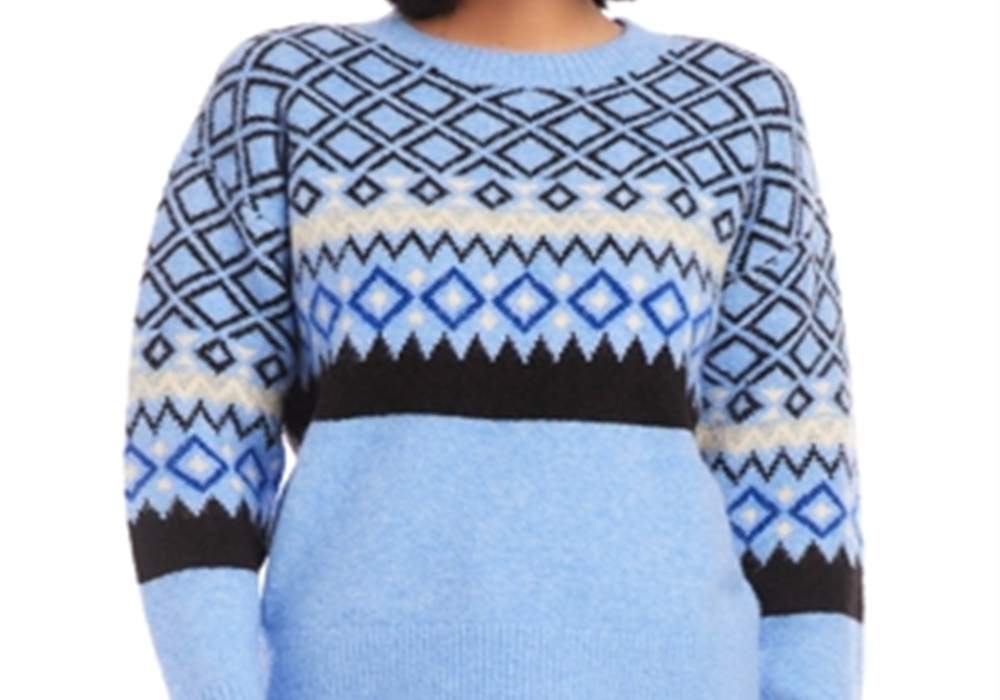 Karen Kane Blue Jacquard Pullover Sweater