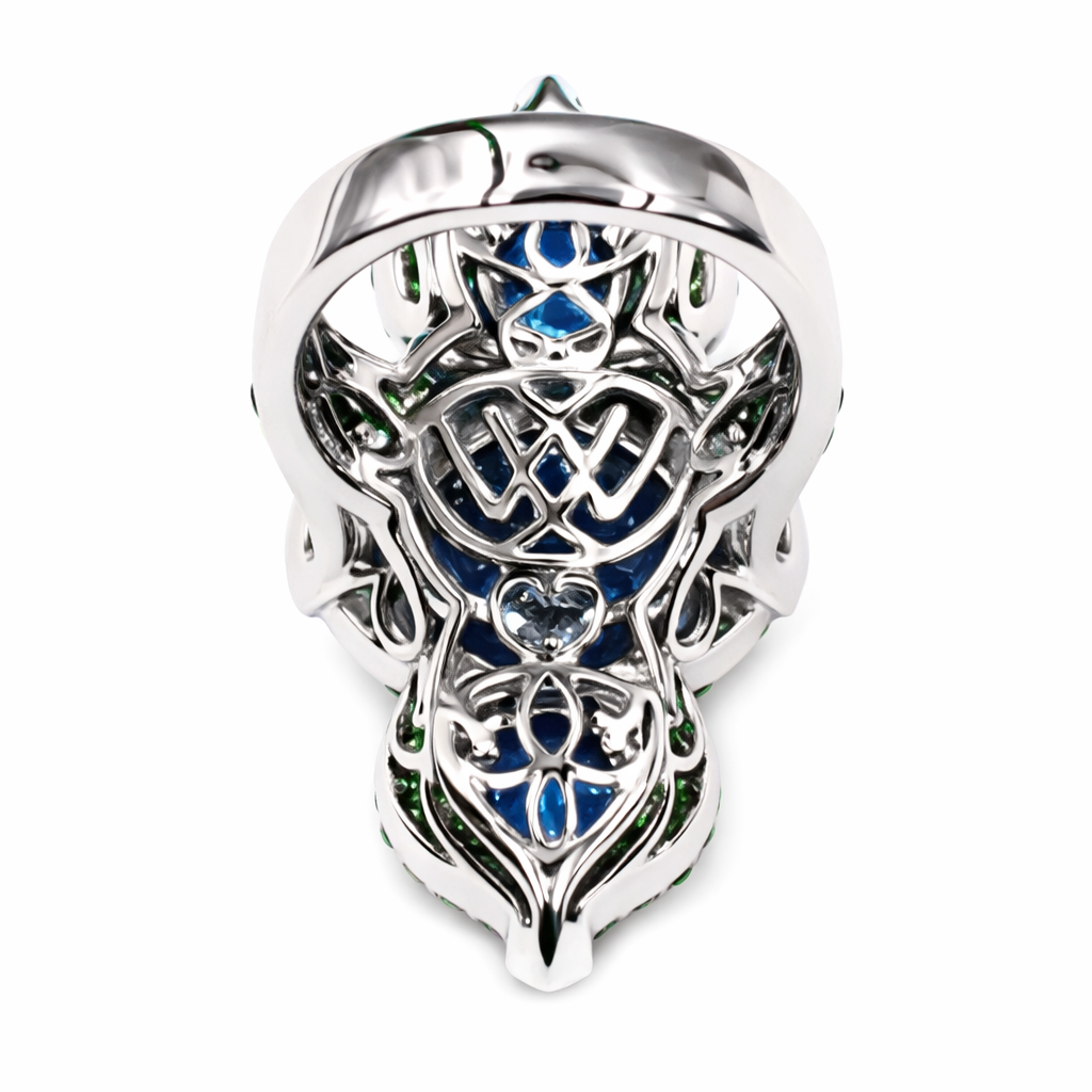 Sterling Silver Sleeping Beauty Turq & Multi-Gemstone Elongated North-South Ring