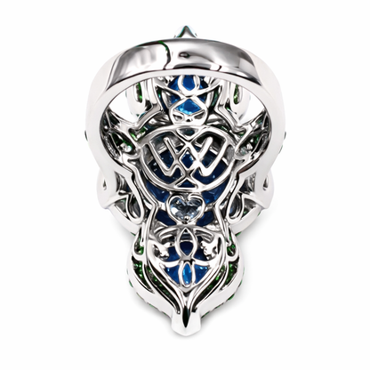 Sterling Silver Sleeping Beauty Turq & Multi-Gemstone Elongated North-South Ring