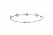 Sterling Silver 2mm Round Sleeping Beauty Turq Cluster Beaded Bangle Bracelet