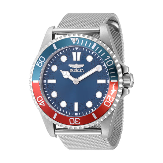 Invicta Men's 43mm Pro Diver Quartz Blue & Red Bezel Mesh Bracelet Watch