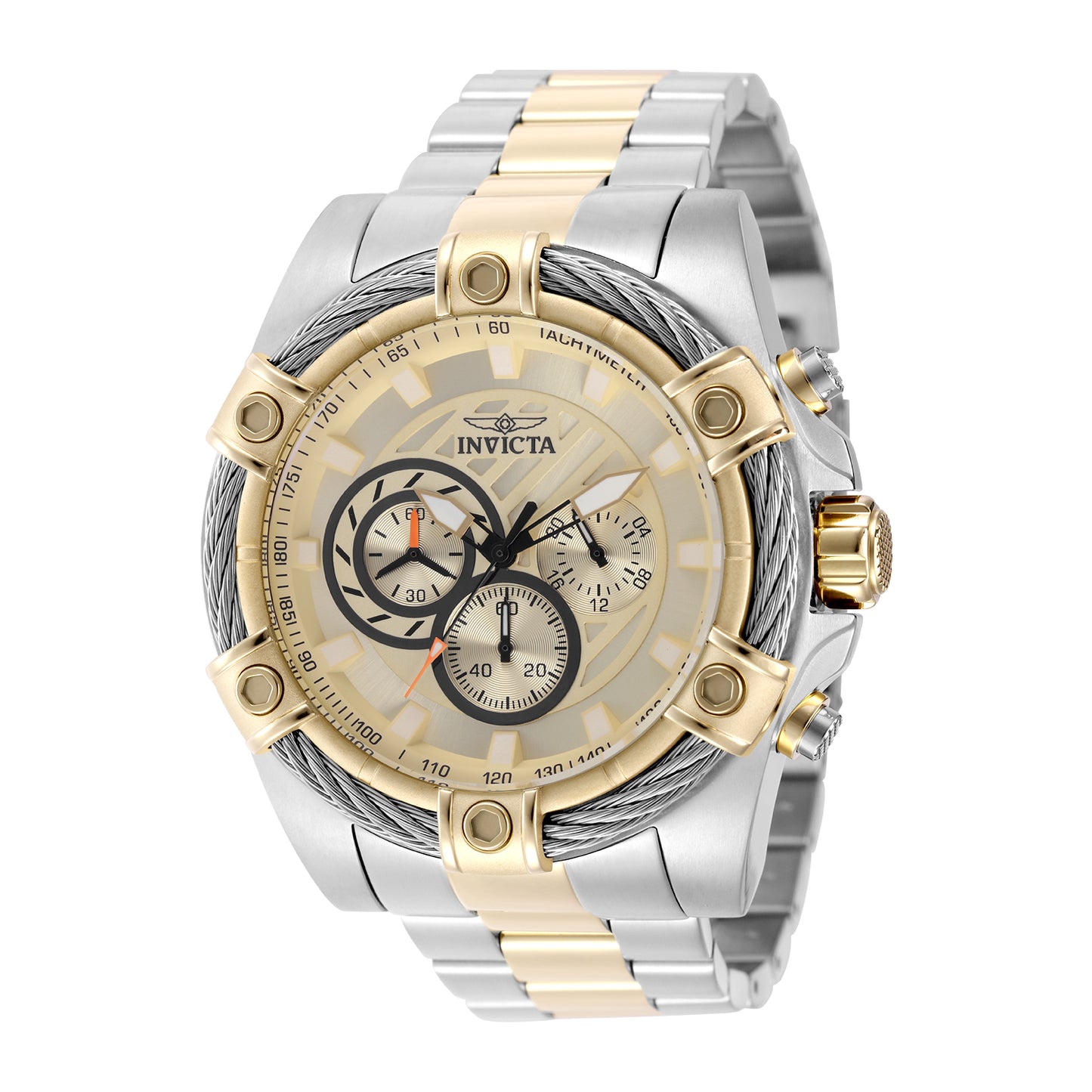 Invicta Men's 52mm Bolt Quartz Chronograph Twisted Cable Bezel Two-Tone Bracelet Watch