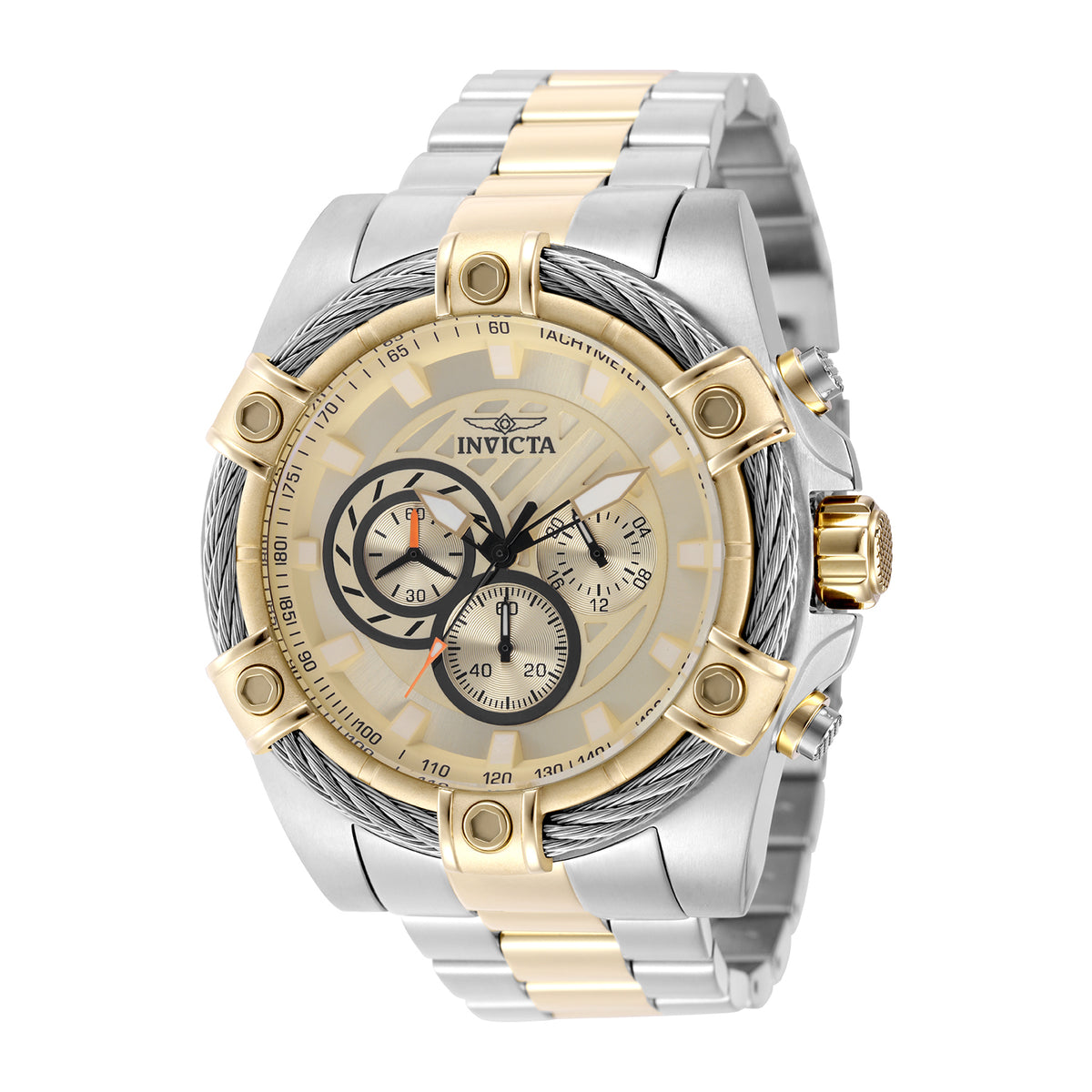 Invicta Men's 52mm Bolt Quartz Chronograph Twisted Cable Bezel Two-Tone Bracelet Watch
