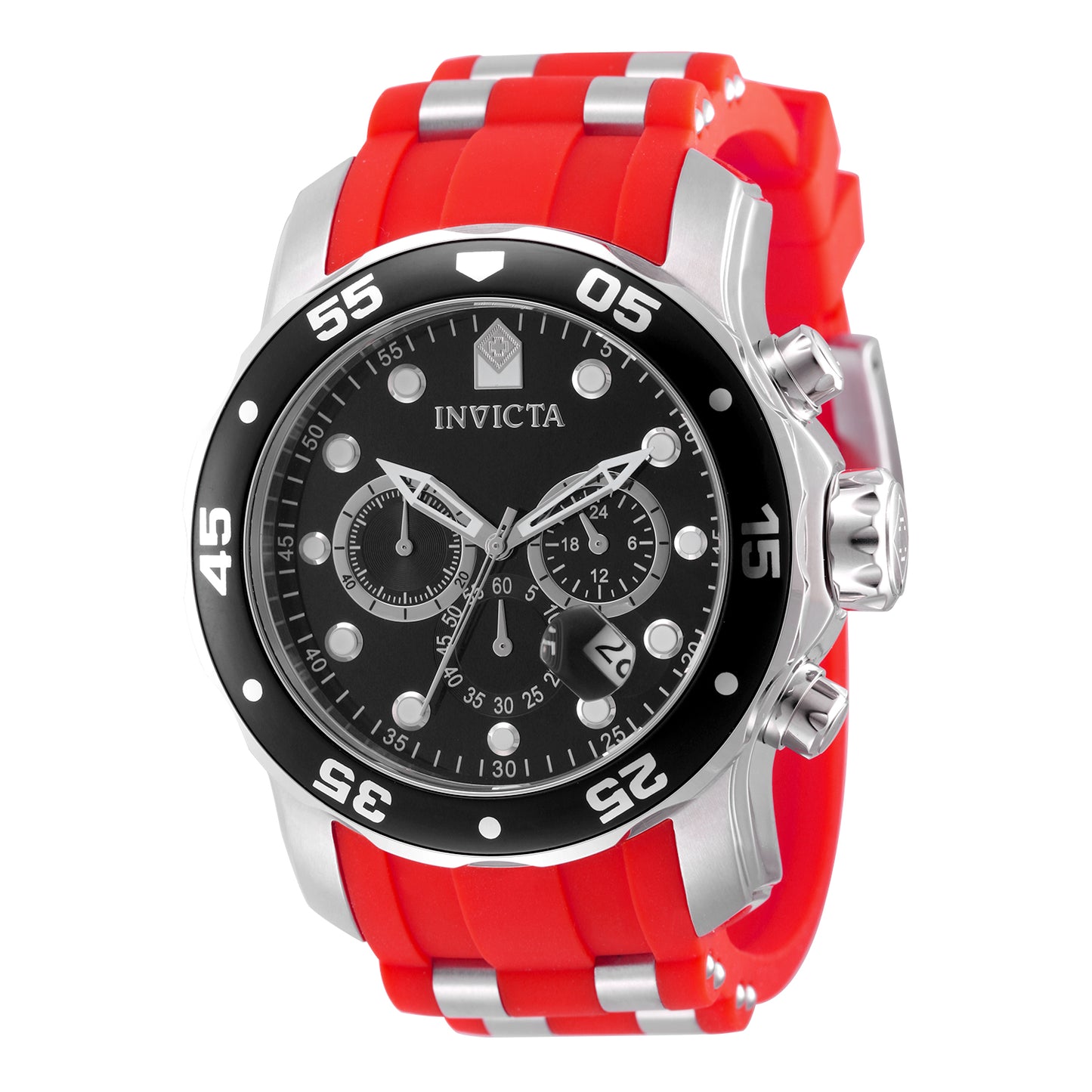 Invicta Men's 48mm Pro Diver Scuba Quartz Chronograph Red Silicone Strap Watch