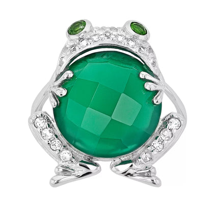 Belle Artique Sterling Silver Green Agate & Multi Gem Frog Ring