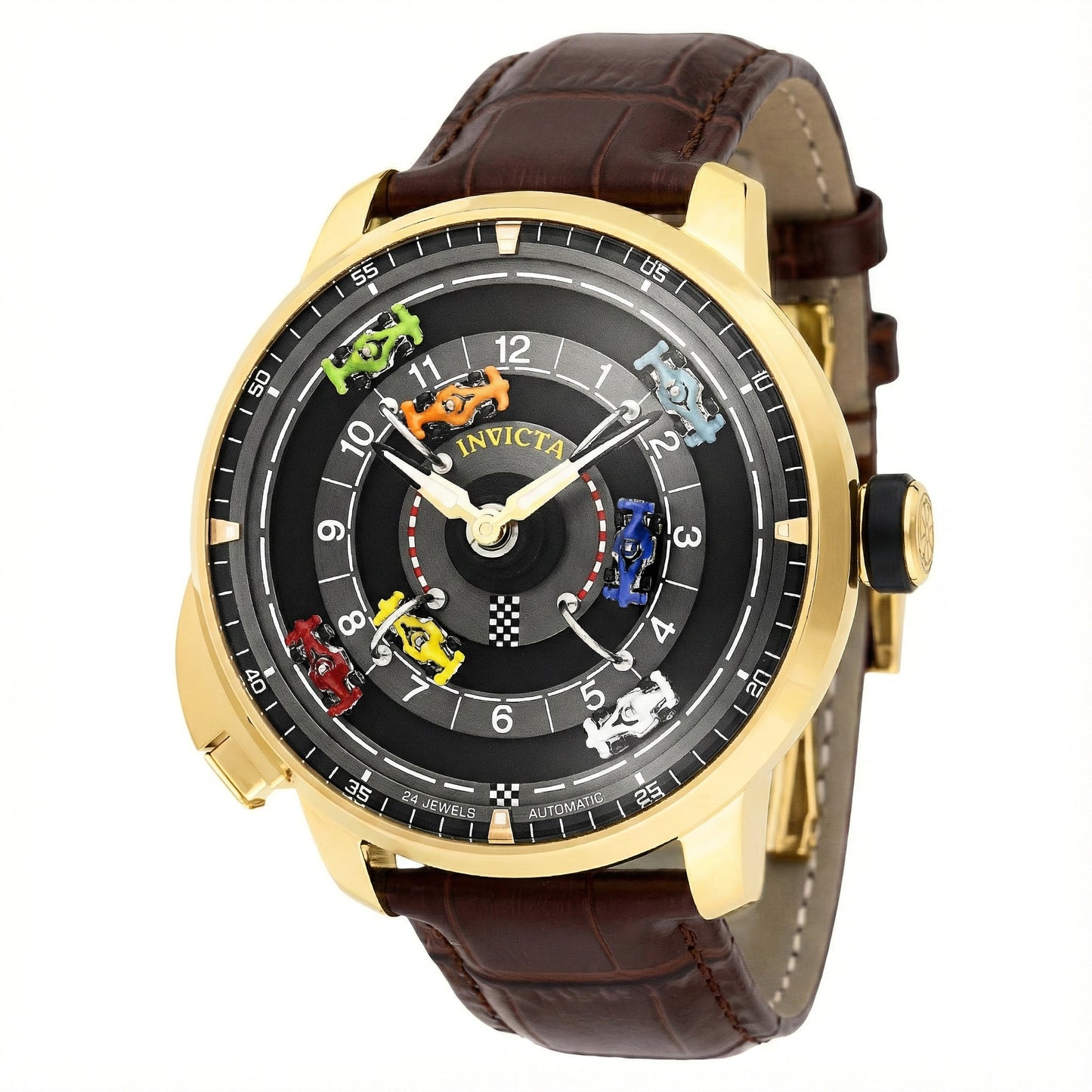 Invicta Men's 46mm Invicta Racing Automatic Race Track Dial Leather Strap Watch