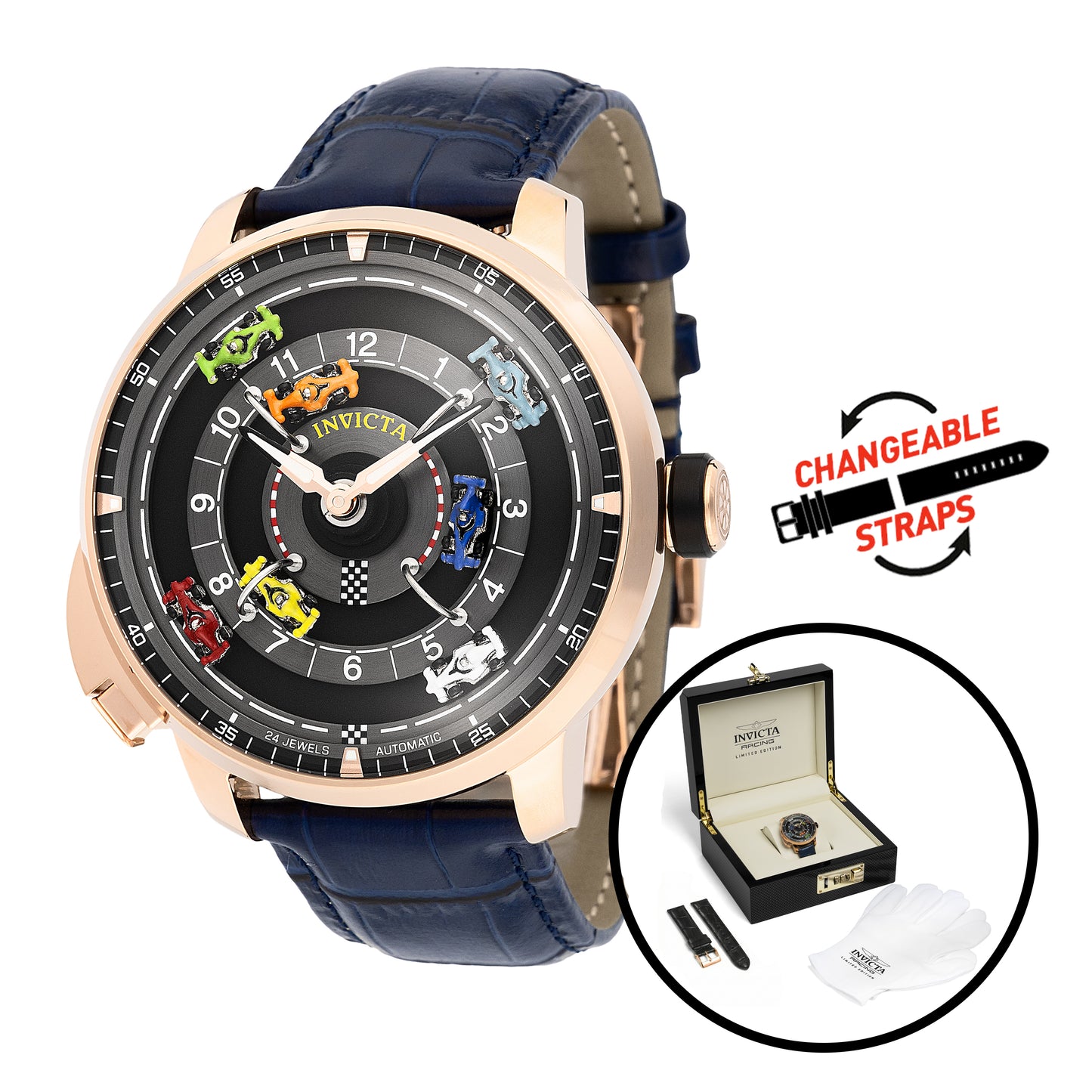 Invicta Men's 46mm Invicta Racing Automatic Race Track Dial Leather Strap Watch