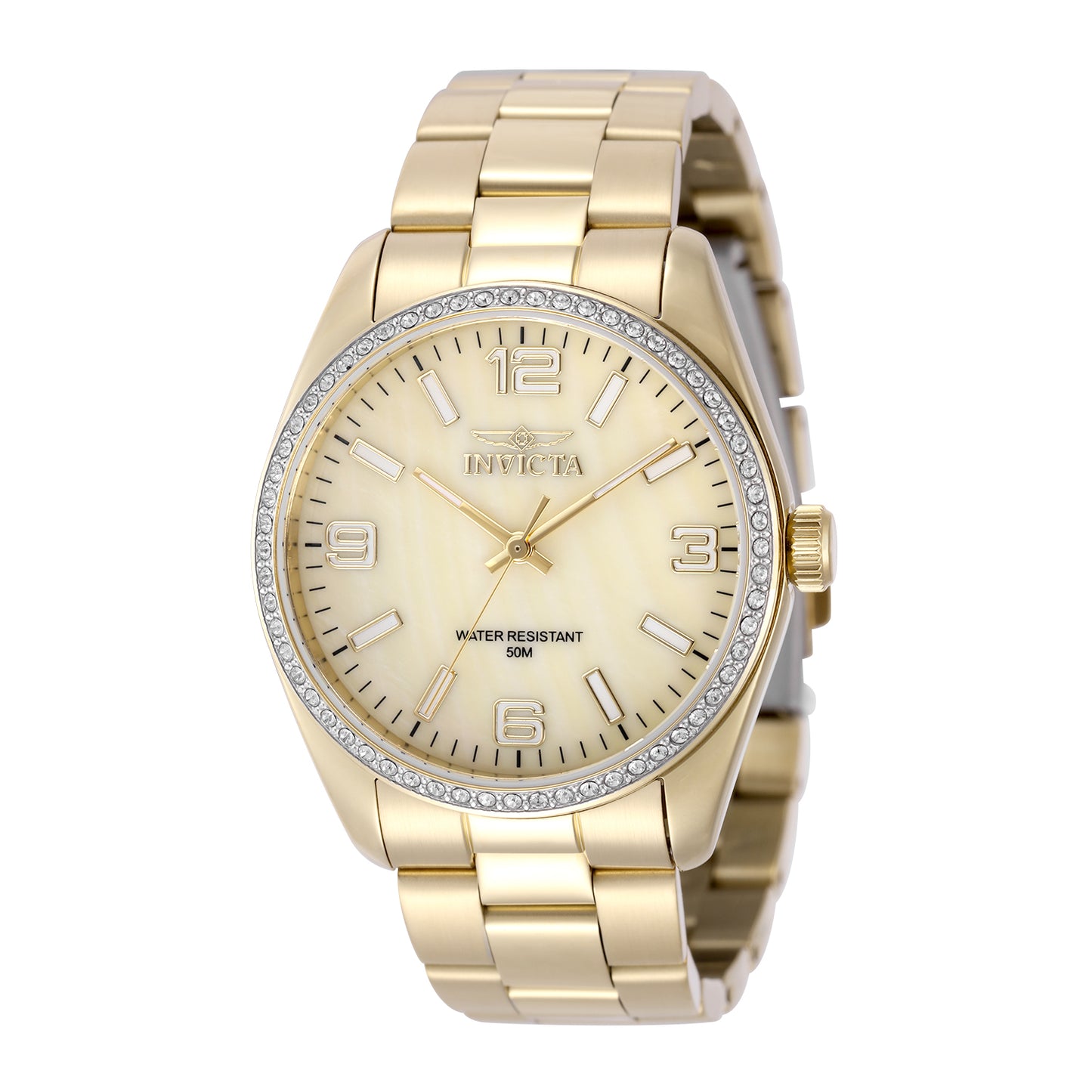 Invicta Women's 38mm Specialty Quartz MOP Dial Crystal Goldtone Bracelet Watch