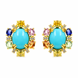 Sterling Silver 10x8mm Sleeping Beauty Turq & Multi-Sapphire Stud Earrings