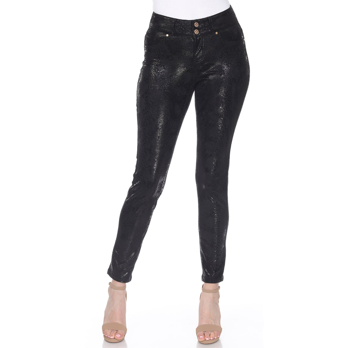 White Mark Women's Faux Suede Snake Print Pants