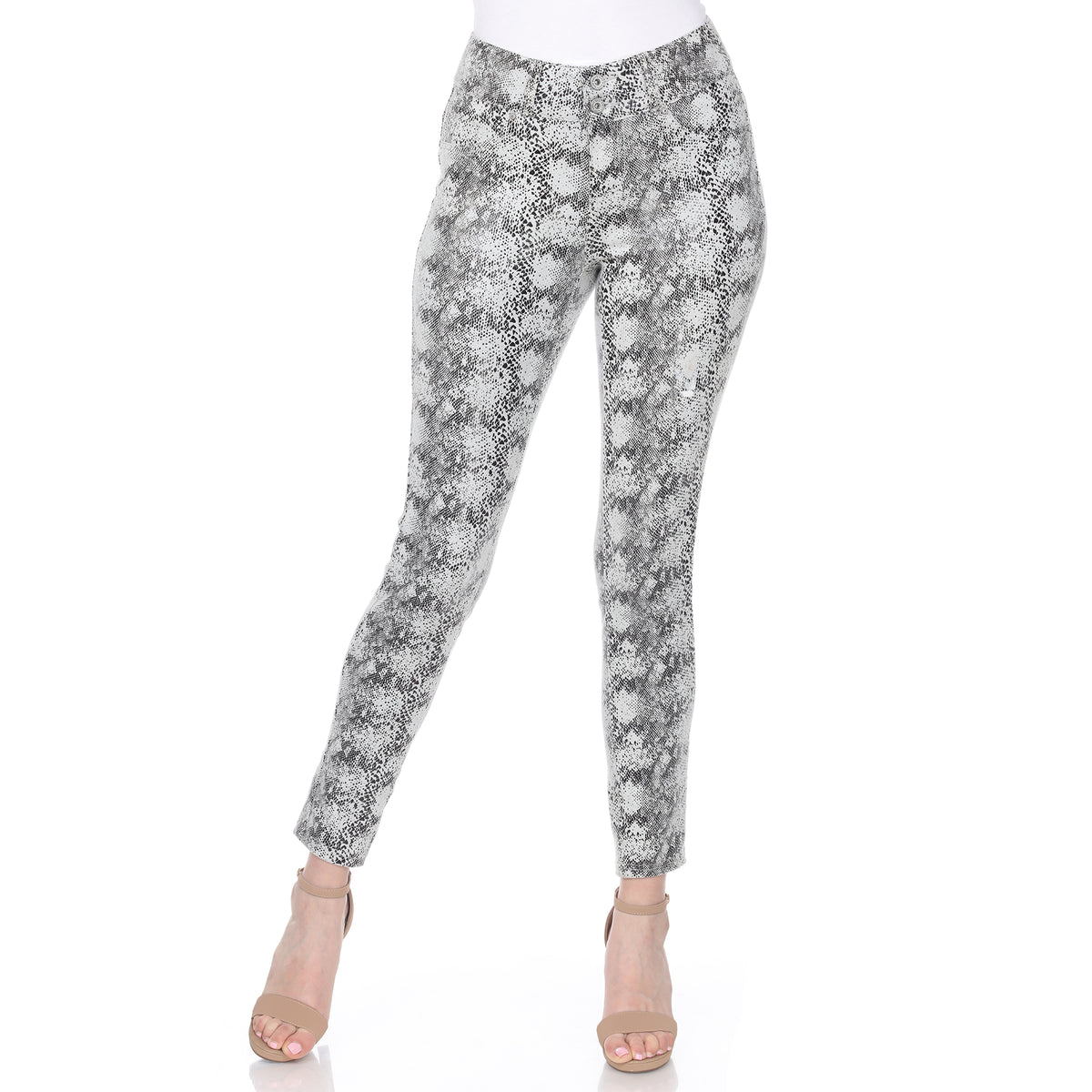 White Mark Women's Faux Suede Snake Print Pants