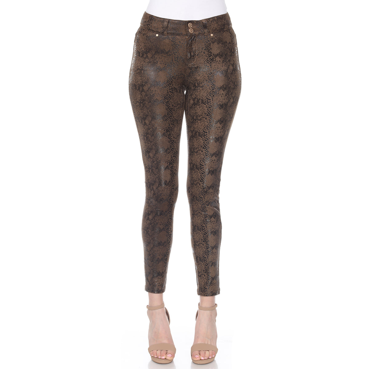 White Mark Women's Faux Suede Snake Print Pants