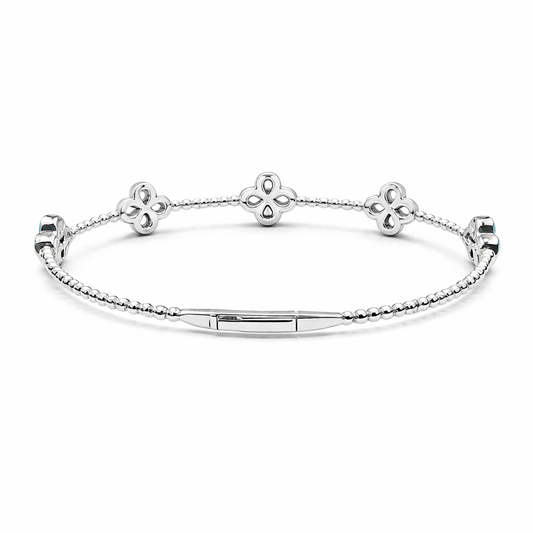 Sterling Silver 3mm Round Sleeping Beauty Turq Cluster Beaded Bangle Bracelet