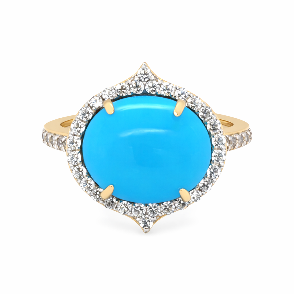 Gold Plated 12x10mm Sleeping Beauty Turq & White Zircon East-West Ring