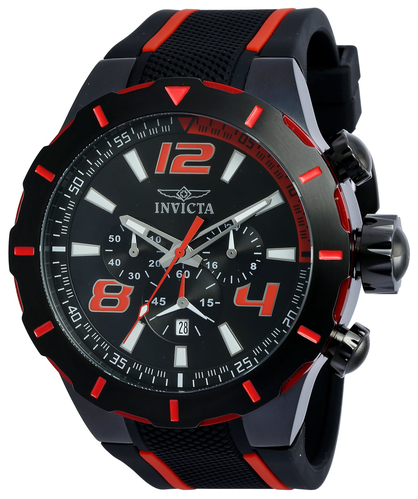 Invicta Men's 52mm S1 Rally Quartz Chronograph Black & Red Silicone Strap Watch