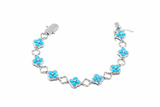 Sterling Silver Sleeping Beauty Turq Cluster Clover 6.5" Station Bracelet
