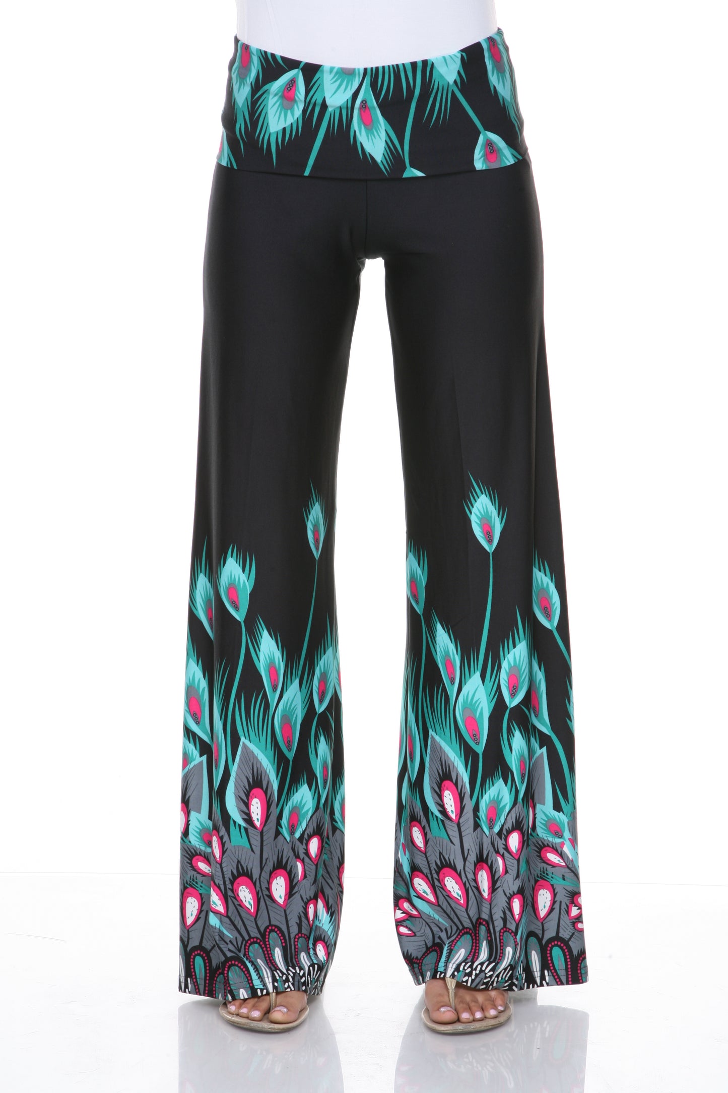 White Mark Women's Peacock Print Palazzo Pants