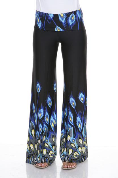 White Mark Women's Peacock Print Palazzo Pants