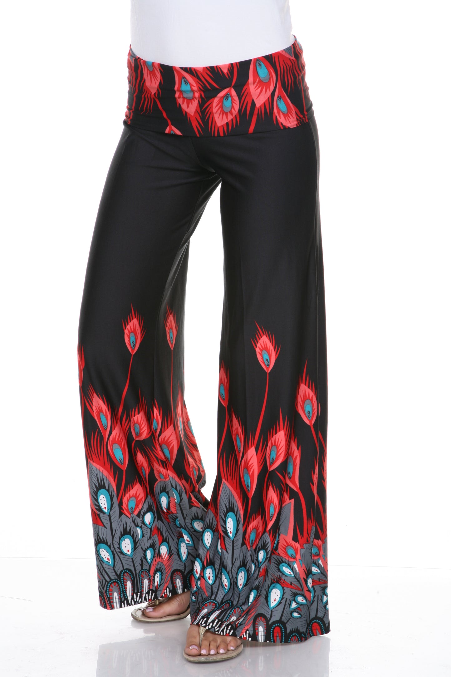 White Mark Women's Peacock Print Palazzo Pants