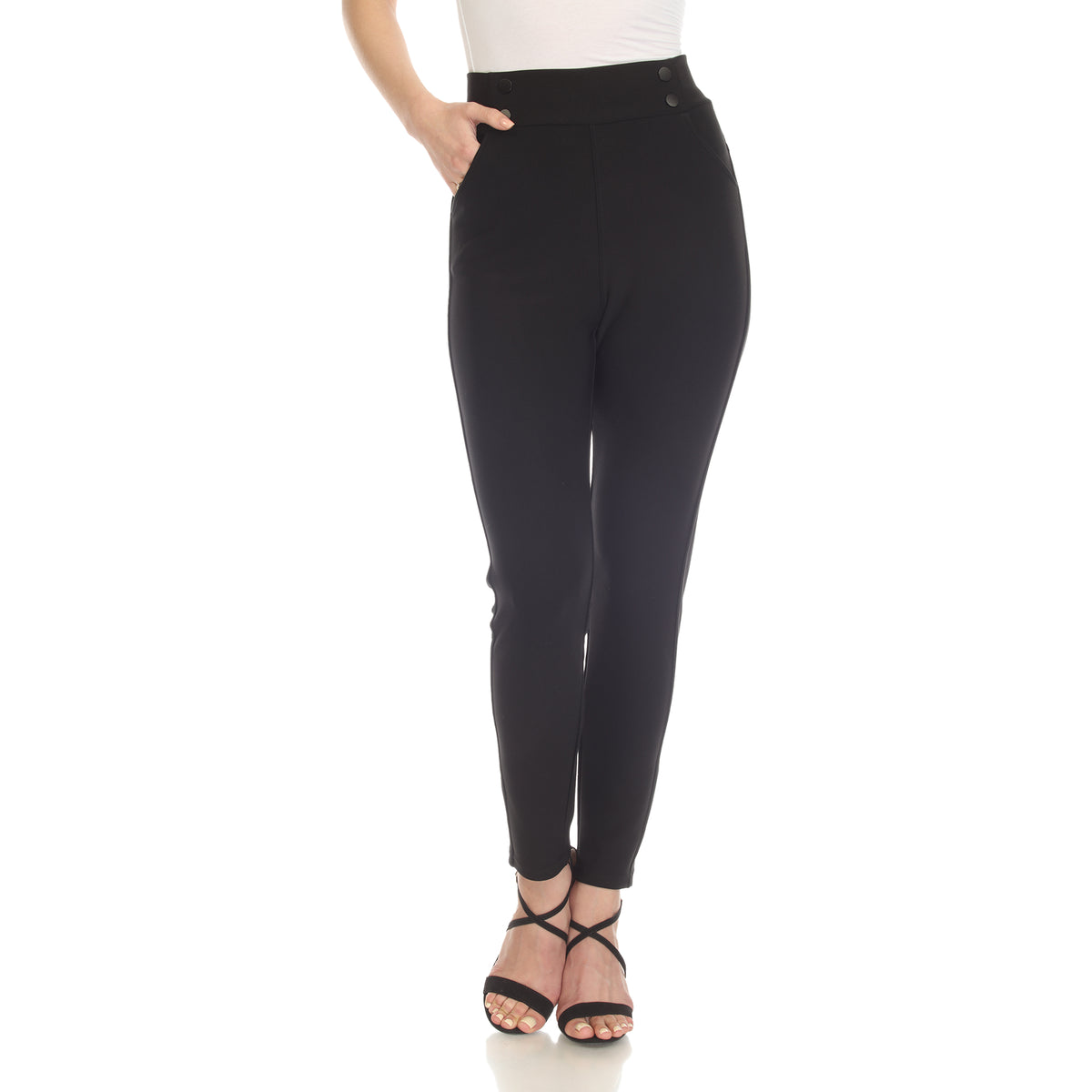 White Mark Women's Super Soft Elastic Waist Scuba Pants