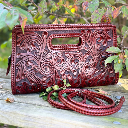 ALLE Handbags Envelope Hand-Tooled Leather Large Clutch Bag